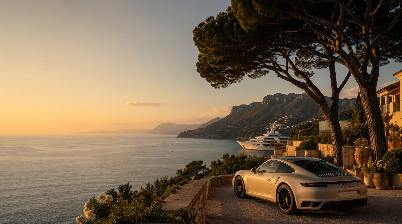 A calm coastline at golden hour